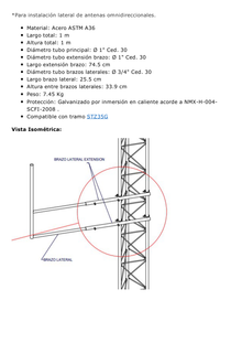 Brazo tipo "F" para tramos STZ-35G, galvanizado por inmersión en caliente.