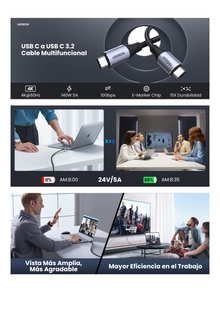 Cable USB-C a USB-C 3.2 Thunderbolt | 1 Metro | 240W | 10 Gbps | 480 Mbps | Soporta Video 4K@60Hz| Chip E-Market Inteligente | Carcasa de Aluminio | Nylon Trenzado | Blindaje de 4 capas.