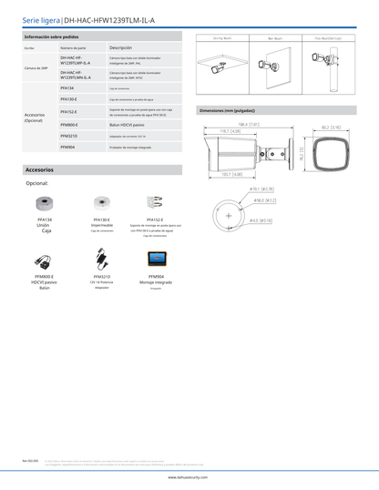 Camara Dahua DH-HAC-HFW1239TLMN-IL-A bullet full color 2 mpx lente 2.8mm IR 40 m metal exterior  107 gds apertura iluminador IP67