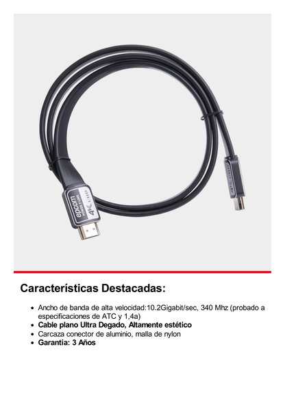 Cable HDMI versión 2.0 Plano de 10M (32.8 ft) optimizado para resolución 4K ULTRA HD