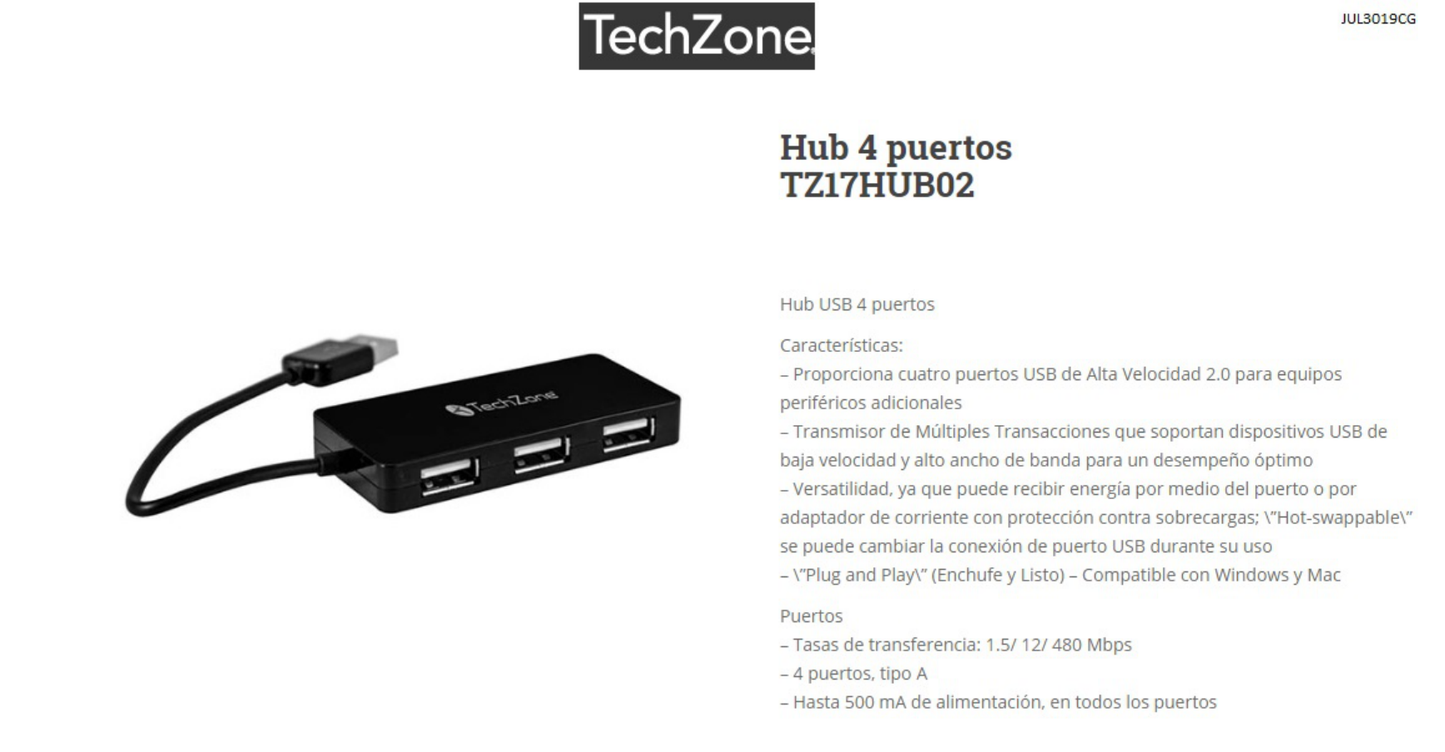 HUB TECHZONE 4 PUERTOS USB