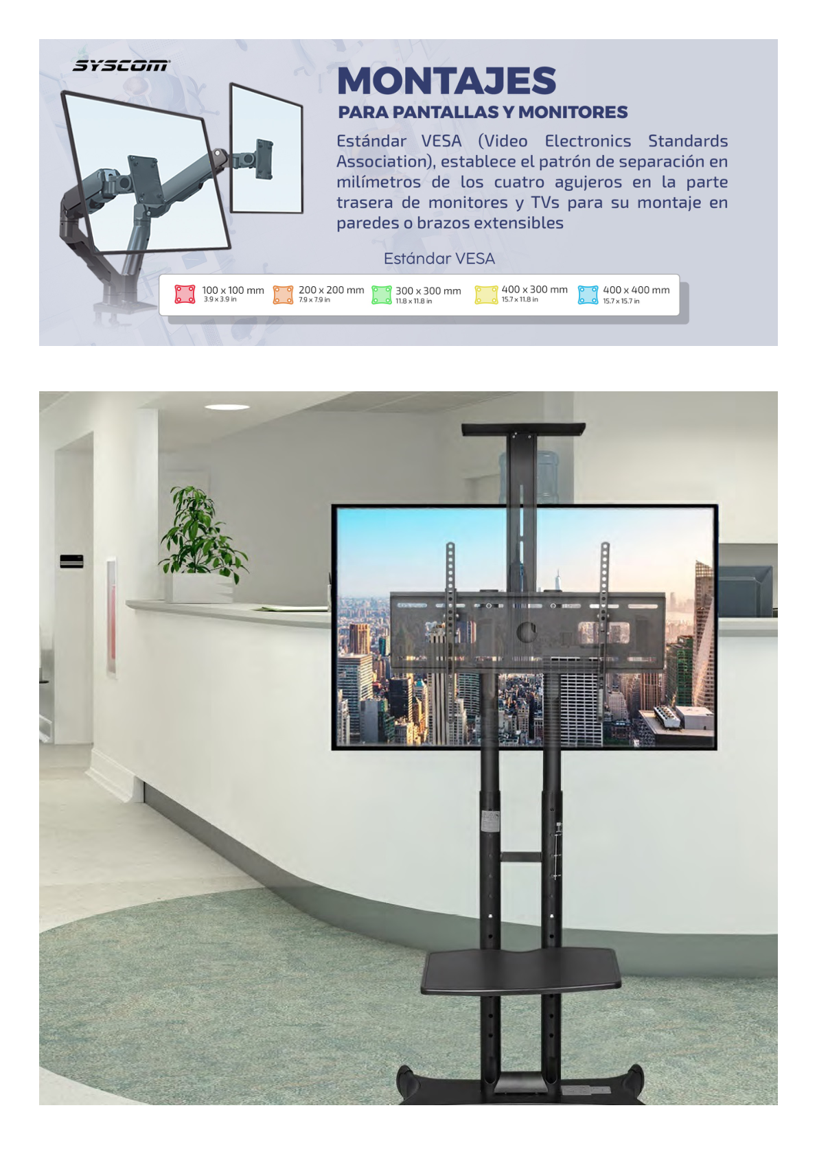 Soporte de Pantalla con Ruedas / Compatible con Monitores de 55 "a 90" / Base para Colocar Accesorios Adicionales / Vesa 200*200 - 800*500