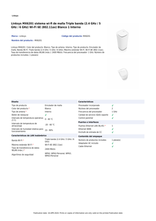 Sistema Velop Pro 6E Linksys Wi-Fi 6E MX6201 Mesh (1-pieza) AXE5400 Tri-Banda MU-MIMO DL-OFDMA 2x RJ45 gigabit