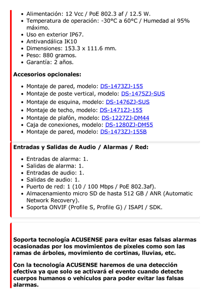 Domo IP 4 Megapixel / Lente Mot. 2.8 a 12 mm / 40 mts IR EXIR / IP67 / IK10 / WDR 120 dB / PoE / ACUSENSE (Evita Falsas Alarmas) / Entrada y Salida de Audio y Alarma / MicroSD / ONVIF / ACUSEARCH