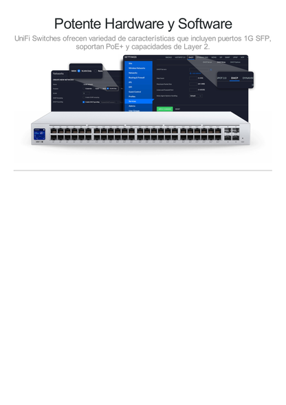 UniFi Switch USW-16-POE Gen2, Capa 2 de 16 puertos (8 puertos PoE 802.3af/at + 8 puertos Gigabit) + 2 puertos 1G SFP, 42W, pantalla informativa