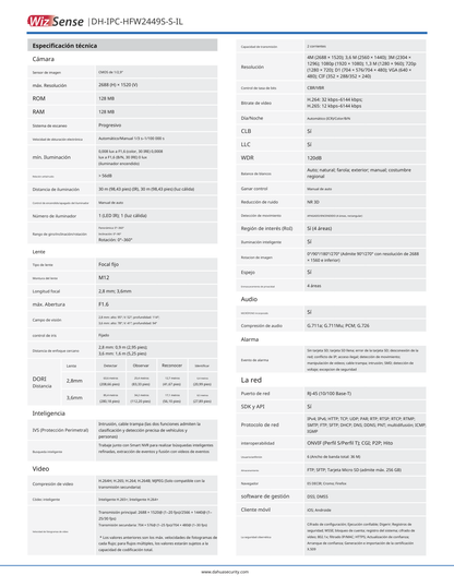 Camara Dahua DH-IPC-HFW2449S-S-IL IP bullet 4 mpx lente 2.8 mm IR 30 m exterior metal audio ranura microsd IP67