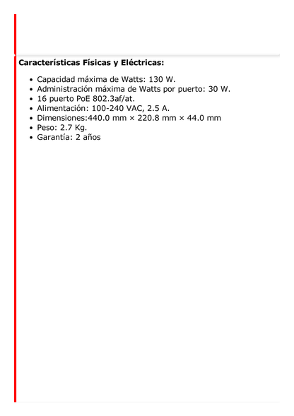 Switch Gigabit PoE+ / Administrable / 16 Puertos 1000 Mbps PoE+ / 1 Puerto 1000 Mbps de Uplink / 1 Puerto SFP /  Configuración Remota desde Hik-PartnerPro / Modo Extendido hasta 300 Metros / 130 Watts