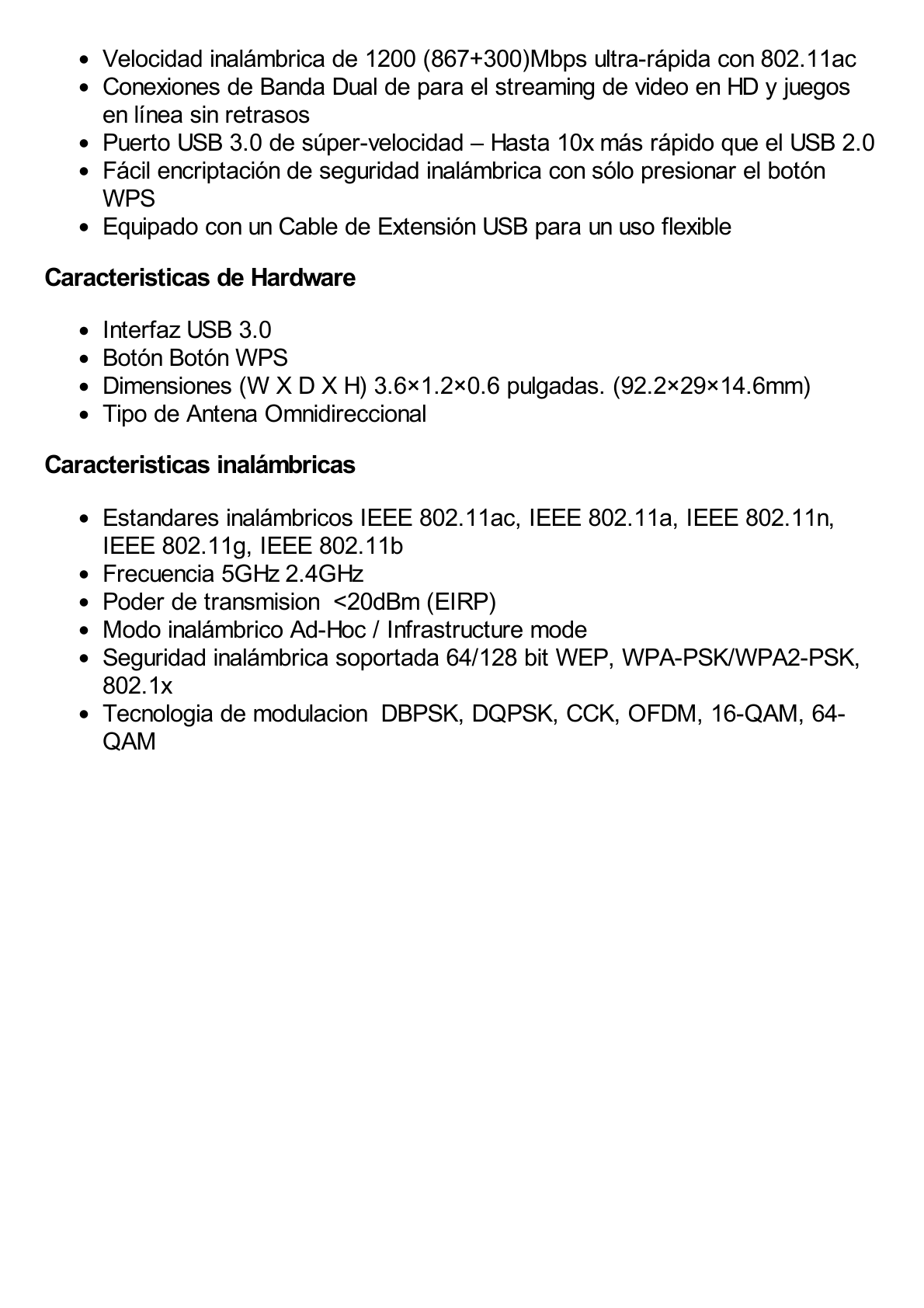 Adaptador  USB inalámbrico doble banda AC 1200 Mbps