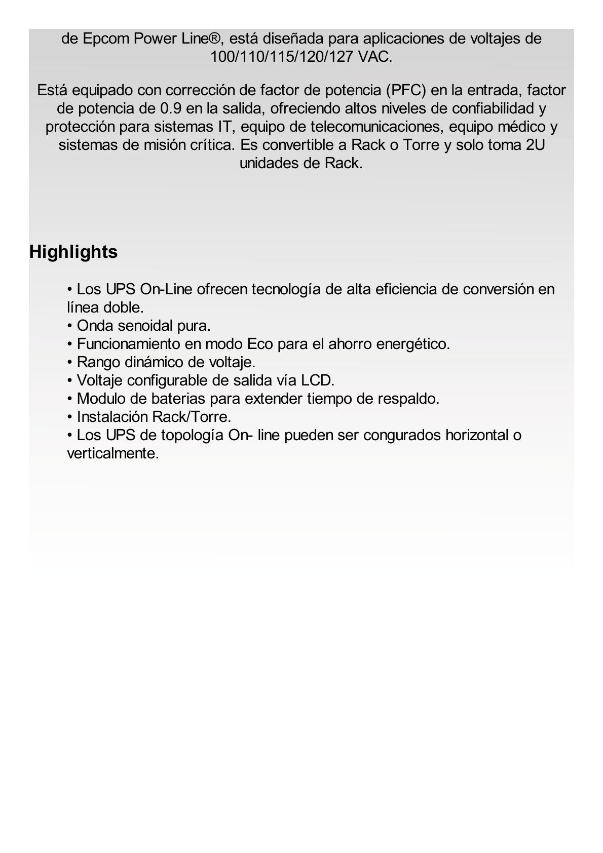 UPS de 3000VA/2700W / Topología On-Line Doble Conversión con Baterías Internas / Entrada y Salida de 120 Vca / Clavija de Entrada NEMA L5-30P / Pantalla LCD Configurable / Formato Rack/Torre