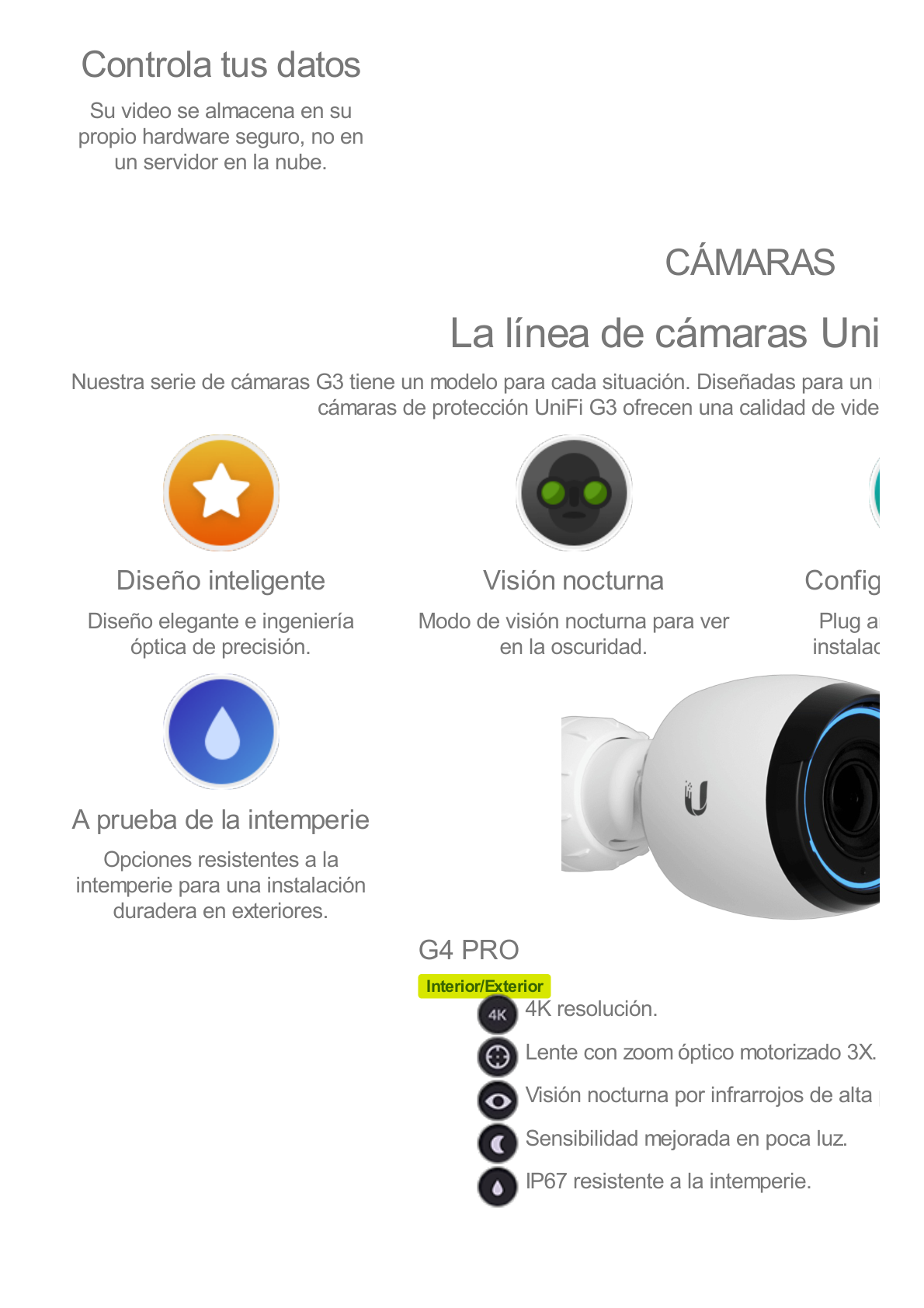 Cámara IP UniFi G4 PRO resolución Ultra HD 4K para interior y exterior IP67 con micrófono y vista nocturna, PoE 802.3af/at