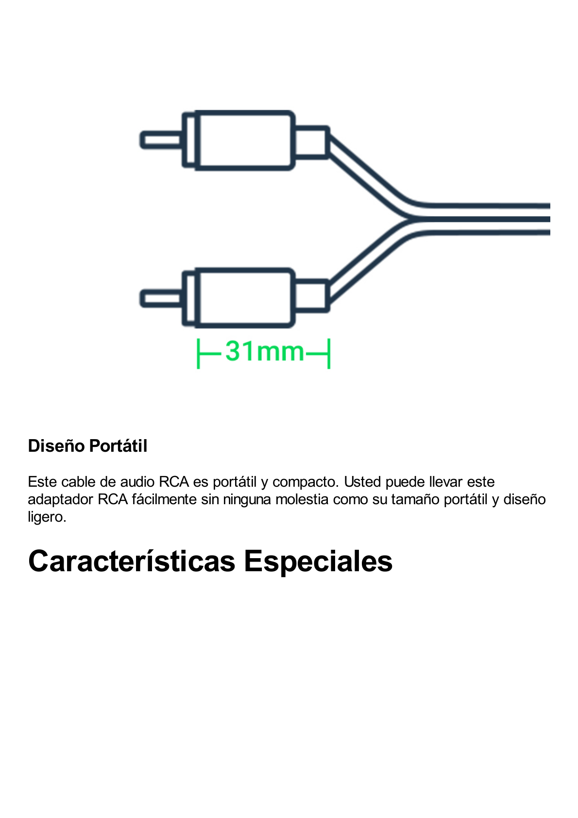 Cable de Audio 2 RCA Macho a 2 RCA Macho / 3 Metros / Color Negro / Alta Calidad /Anillos de goma para asegurar un agarre firme al instalar o quitar el cable