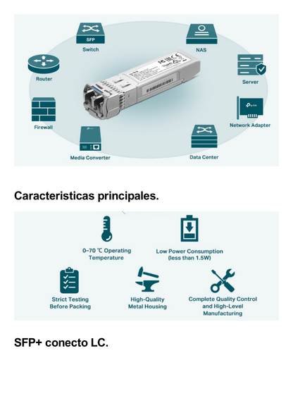 Transceptor mini-GBIC SFP  / Duplex Monomodo 1GBase  /  Distancia 10 km /  Conector LC