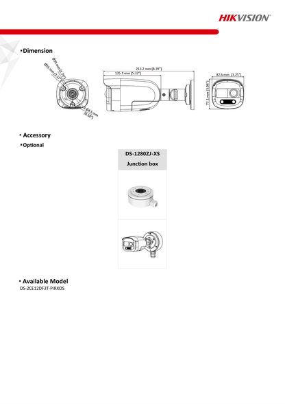 Camara Hikvision Bullet Turbohd 2 Mpx Lente 2.8 mm Ir 40mts Metalica Exterior DS-2CE12DF3T-PIRXOS Sirena y Salida Audio integrado / Microfono