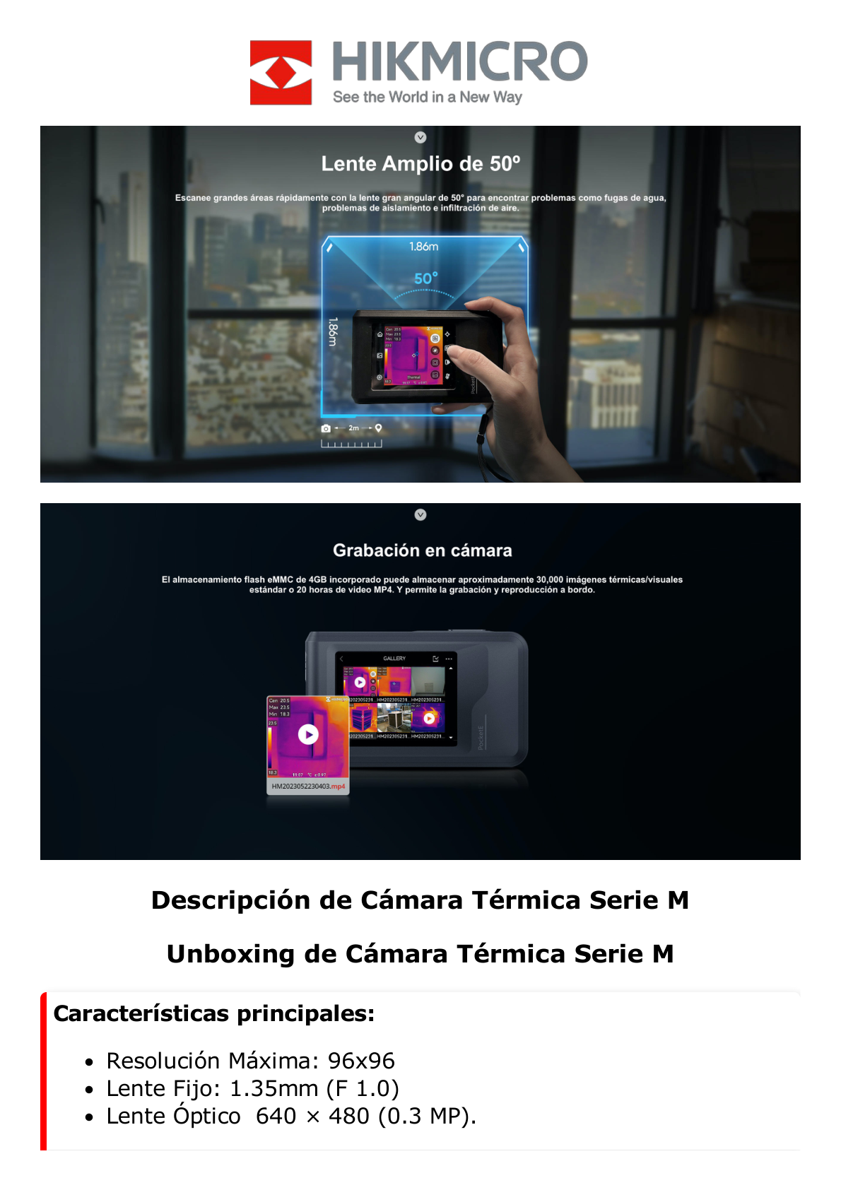 POCKET-E - Cámara Termográfica Portátil Lente Térmico 1.35 mm (96 x 96) pixeles / Lente Optico (640 × 480) / WiFi / IP54 / Memoria interna 4 Gb / Hasta 4 Horas de Funcionamiento Continuo