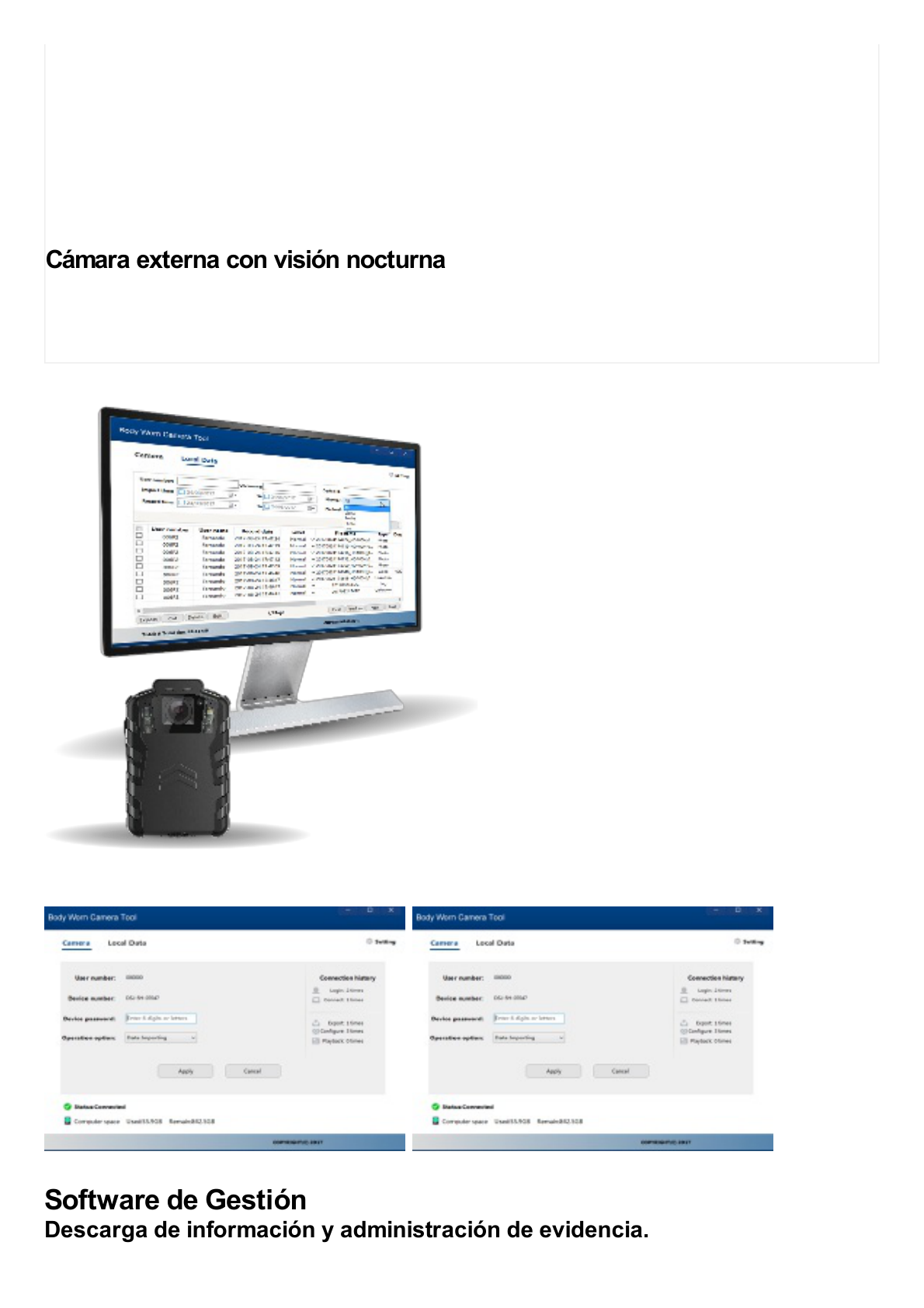 Body Camera para Seguridad / Hasta 32 Megapixeles / Video HD 3 Megapixel / Descarga de Video Automática / GPS Interconstruido / Pantalla LCD