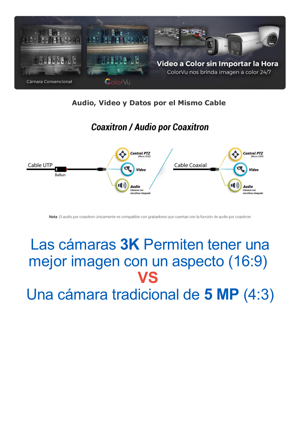 Turret TURBOHD 3K (5 Megapixel) / Lente 3.6 mm / Micrófono Integrado / Imagen a Color 24/7 (ColorVu) / 40 mts Luz Blanca / Exterior IP67 / dWDR / 4 Tecnologías