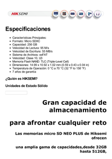 Memoria microSD / Clase 10 de 256 GB / Especializada Para Videovigilancia (Uso 24/7) / Compatibles con cámaras HIKVISION y Otras Marcas / 95 MB/s Lectura / 55 MB/s Escritura