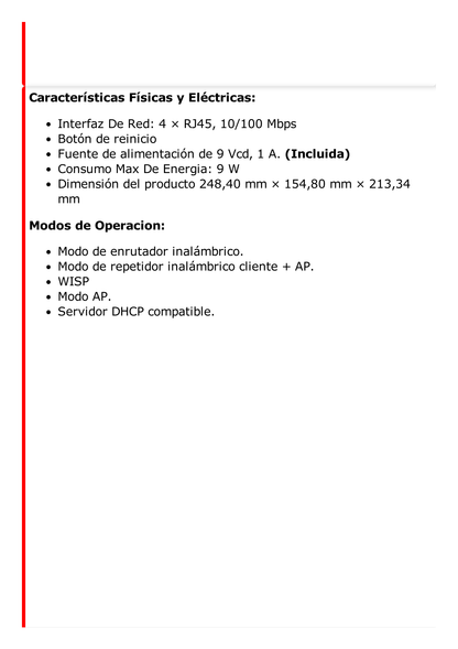 Router Inalámbrico WISP / Hasta 1200 Mbps / Doble Banda AC (2.4 GHz y 5 GHz) / 4 Puertos 10/100 Mbps /  4 Antenas Omnidireccional de 5 dBi / Interior