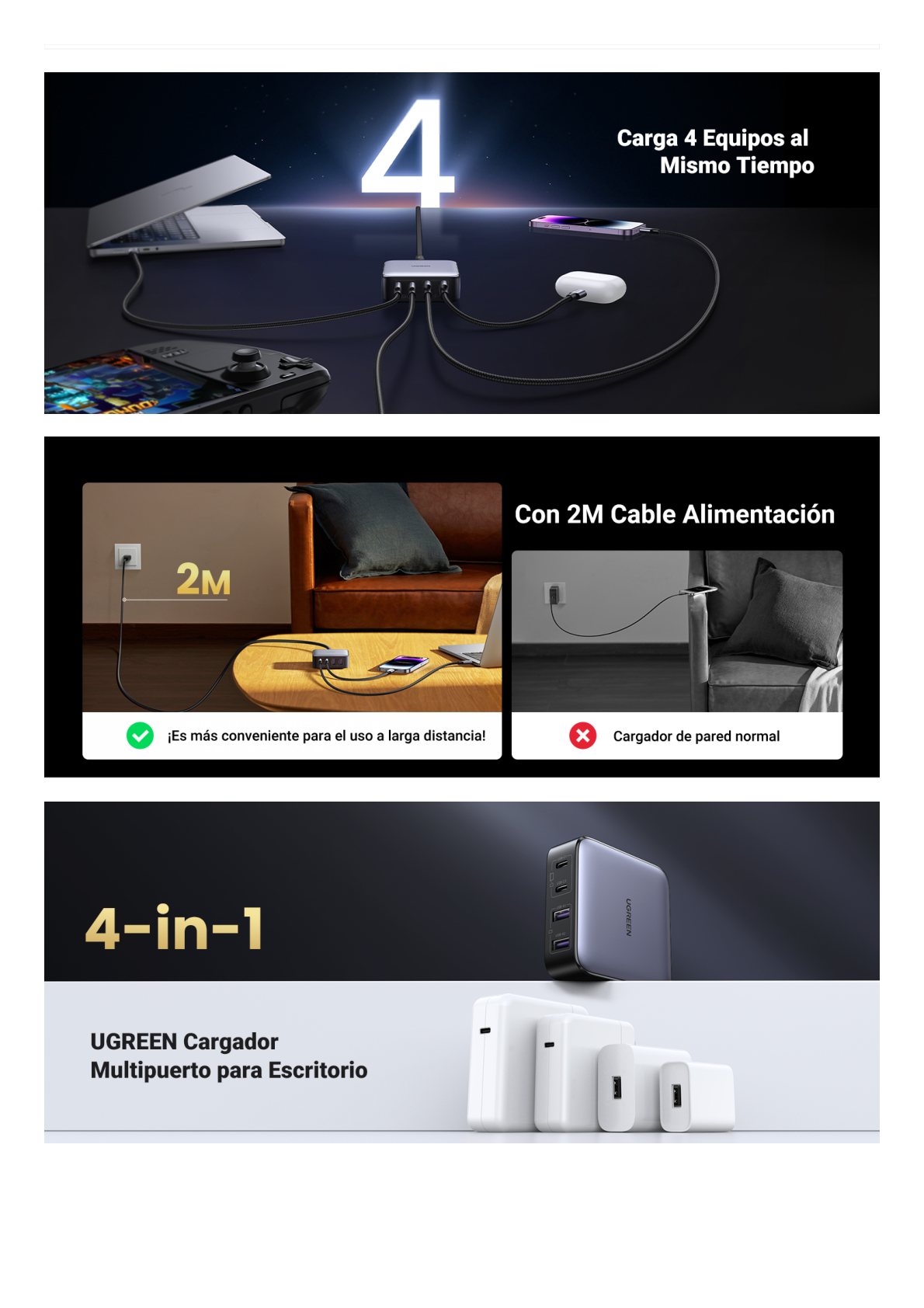 Cargador de escritorio de 65W | 4 Puertos de Carga Rápida | 2 USB-C | 2 USB-A | Tecnología GaN II +SIC | Power Delivery 3.0 | Quick Charge 4.0 | Chip Confiable y Carga Inteligente | Optimiza la Experiencia de Carga.