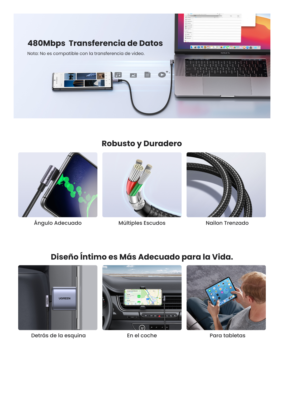 Cable USB-C a USB-C | 1 Metro | Conector con Ángulo Recto de 90° | Carga Rápida de hasta 60W | 480 Mbps | PD3.0 | QC4.0/3.0/2.0 | FPC | AFC | Protección Integrada| Caja de Aluminio | Nylon Trenzado | Color Negro.