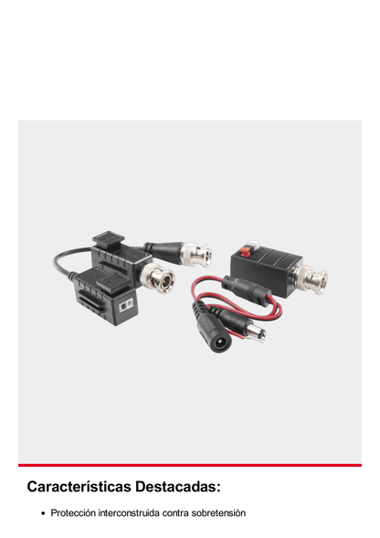 Kit de TRANSCEPTORES DE VIDEO DE LARGO ALCANCE / 320 Metros / Resolución 720P y 1080P / Cat 5e/6 / Compatible con cámaras HD-TVI/CVI/AHD/CVBS / Alimente solo el Receptor / Protección Interconstruida contra sobretensión.