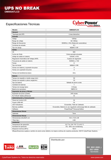 UPS serie OM CyberPower OM900ATLCD 900VA/420W AVR torre 6 NEMA 5-15R (3 con protección de batería) 120V Tel/USB