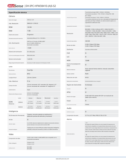 Camara Dahua DH-IPC-HFW3841E-AS-S2 IP bullet 8 mpx lente 2.8 mm metalica exterior 107 gds wizense IA microfono integrado audio PoE IP67