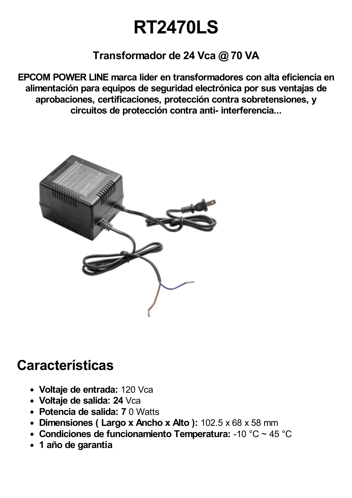 Transformador 24 Vca 70 VA