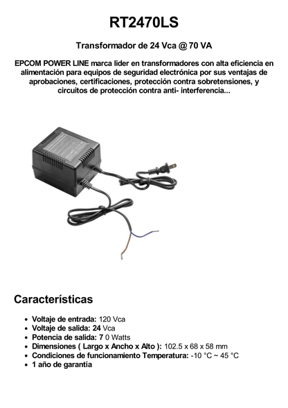 Transformador 24 Vca 70 VA