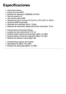 Transceptor Óptico eSFP / Velocidad de 1Gbps / Monomodo / 1310nm / Conector LC / Distancia de hasta 10 Km