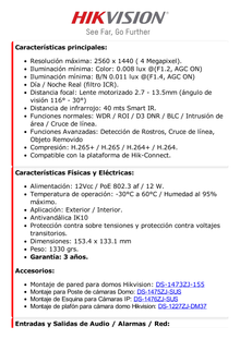 Domo IP 4 Megapixel / Lente Mot. 2.7 a 13.5 mm / 40 mts IR EXIR / Exterior IP66 / IK10 / WDR 120 dB / PoE / Audio y Alarmas / Videoanaliticos Integrados / MicroSD