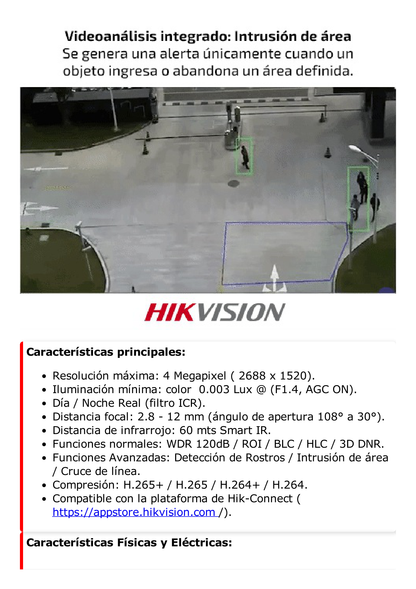 Bala IP 4 Megapixel / Lente Mot. 2.8 a 12 mm / 60 mts IR EXIR / Anticorroción / IP67 / IK10 / DARKFIGHTER / WDR 120 dB / PoE / ACUSENSE (Filtro de Falsas Alarmas) / Entrada y Salida de Audio y Alarmas / Micro SD / ACUSEARCH