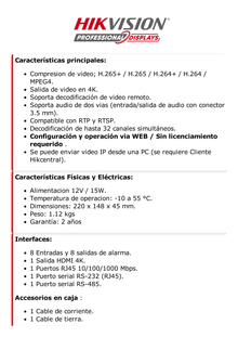 Decodificador de Vídeo de 1 Salidas HDMI 4K / Soporta hasta 32 canales de Vídeo Simultáneos / Monitoreo En Vivo Sin Computadora