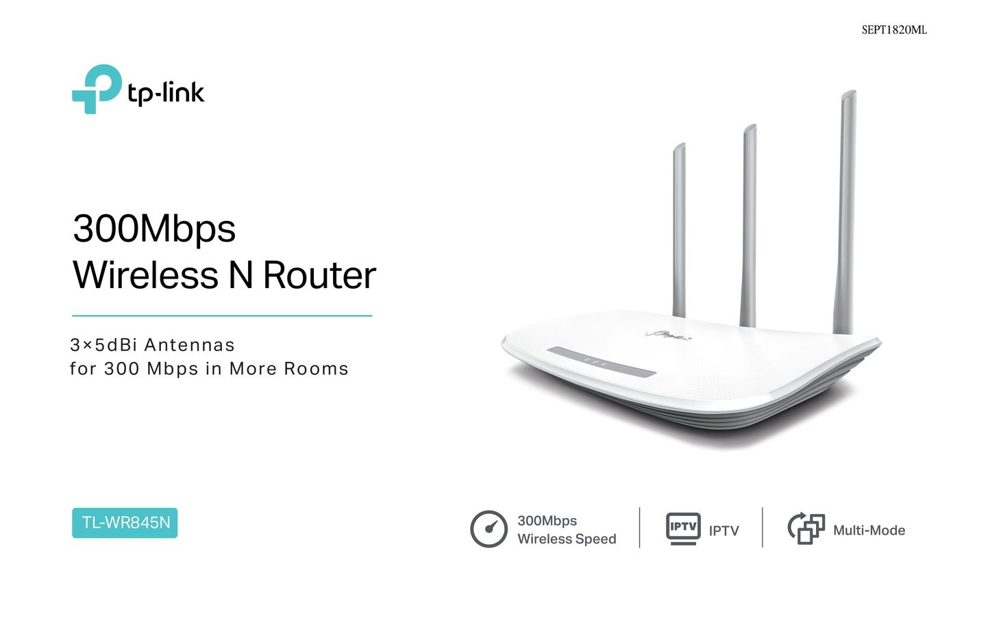 Router inalámbrico TP-Link TL-WR845N N 300Mbps 3 antenas externas 1 puerto WAN y 4 puertos LAN 10/100 modo AP/Extensor/WISP