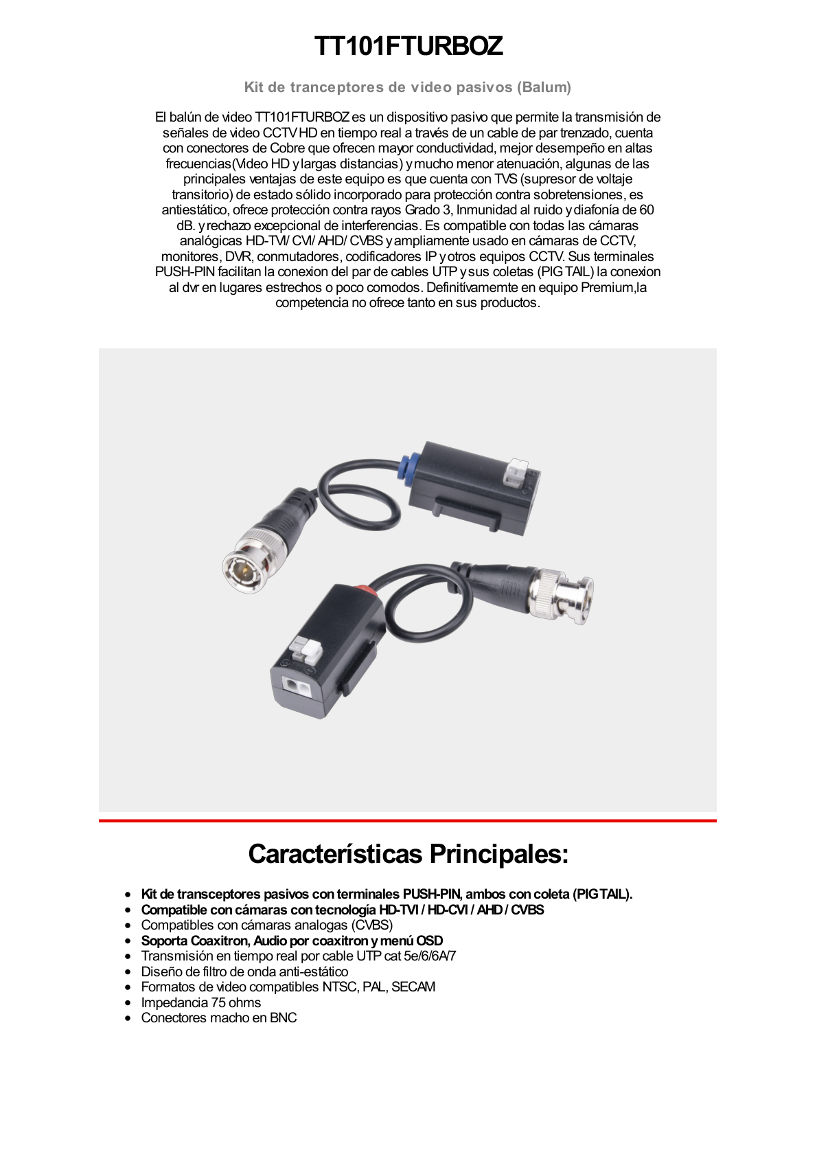 Kit de Transceptores (Baluns) con Terminal PUSH SUPERIOR PIG TAIL en ambos conectores, Resolución 4K , Cable flexible COAXIAL Blindado / COAXITRON / AUDIO POR COAXITRON /Conector 100% COBRE / Calidad PREMIUM