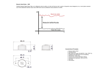 Microfono Dahua DH-HAP100  amplificado omnidireccional alcance hasta 40m2 snr 70dB rango dinamico 104dB presion de sonido maximo 120dB