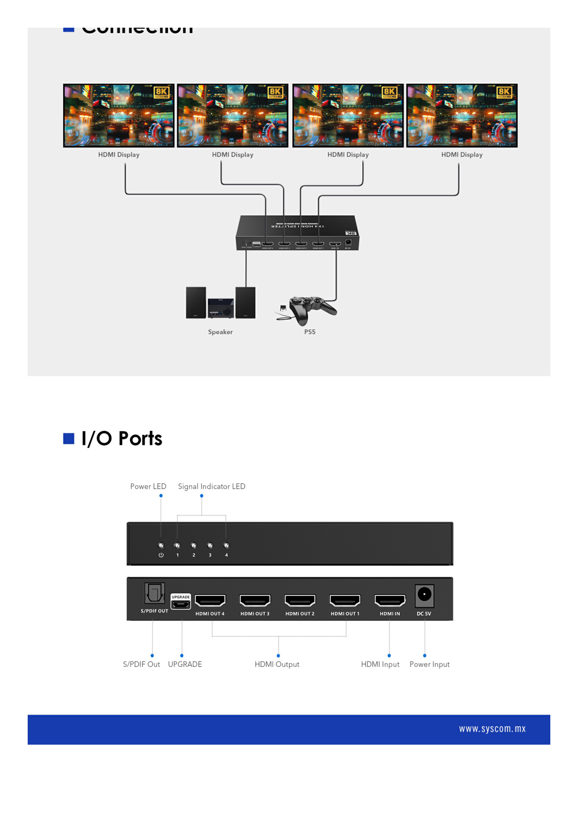 Splitter HDMI 1X4 | Velocidad de trasmisión 48 Gbps| Resolución 8K | Salida de audio| HDCP 2.3