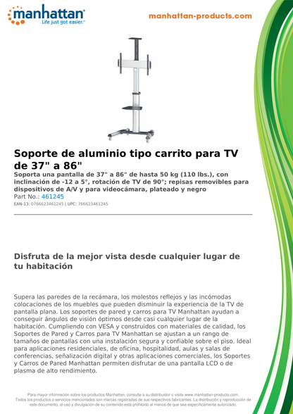 Soporte Manhattan para TV Tipo Carro 50kg 37 pulgadas a 70 90