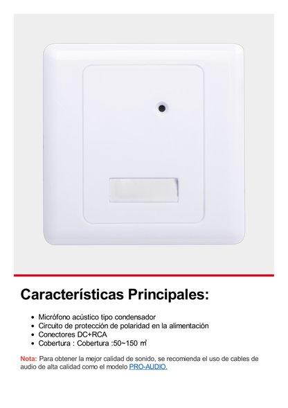 Micrófono omnidireccional, con optimización acústica , alta fidelidad, para interior, recepción de 50 - 150 m cuadrados