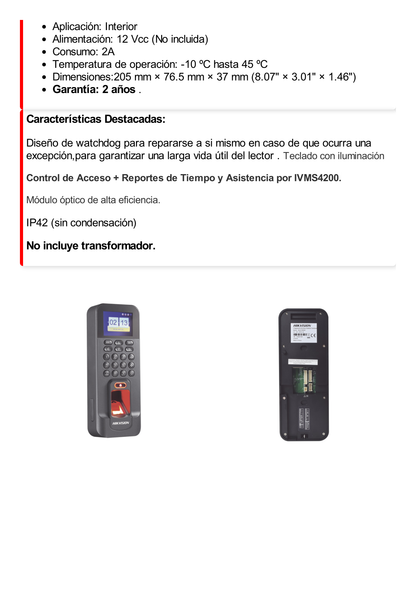 Biométrico WiFi de Acceso y Asistencia Compatible con APP Hik-Connect (P2P) / Soporta Biometrico Esclavo RS-485 / Lectura de Huella y Tarjetas EM / TCP/IP / 150,000 Eventos / Relevador para Chapa y Reportes de Asistencia