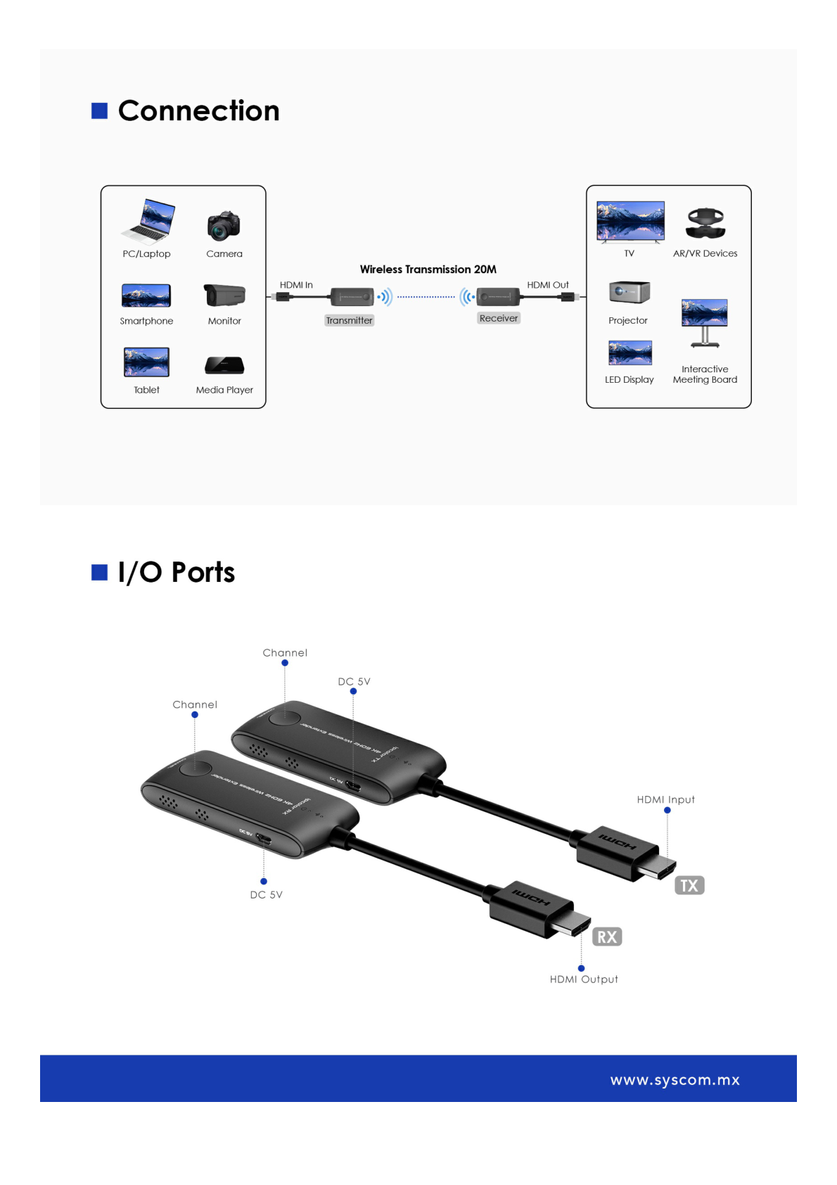 Kit extensor HDMI inalámbrico | Wifi 5G |  4K60Hz | para distancias de 20 metros