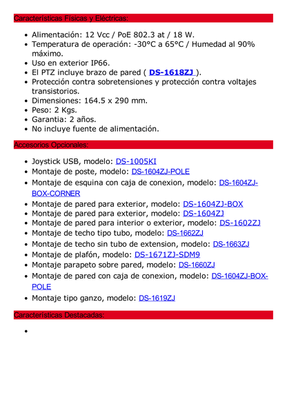 Domo PTZ IP 2 Megapixel / 15X Zoom / 100 mts IR / IP66 / ACUSENSE / DARKFIGHTER / WDR 120 dB / Entrada y Salida de Audio y Alarmas / HLC / EIS / PoE+ / MicroSD