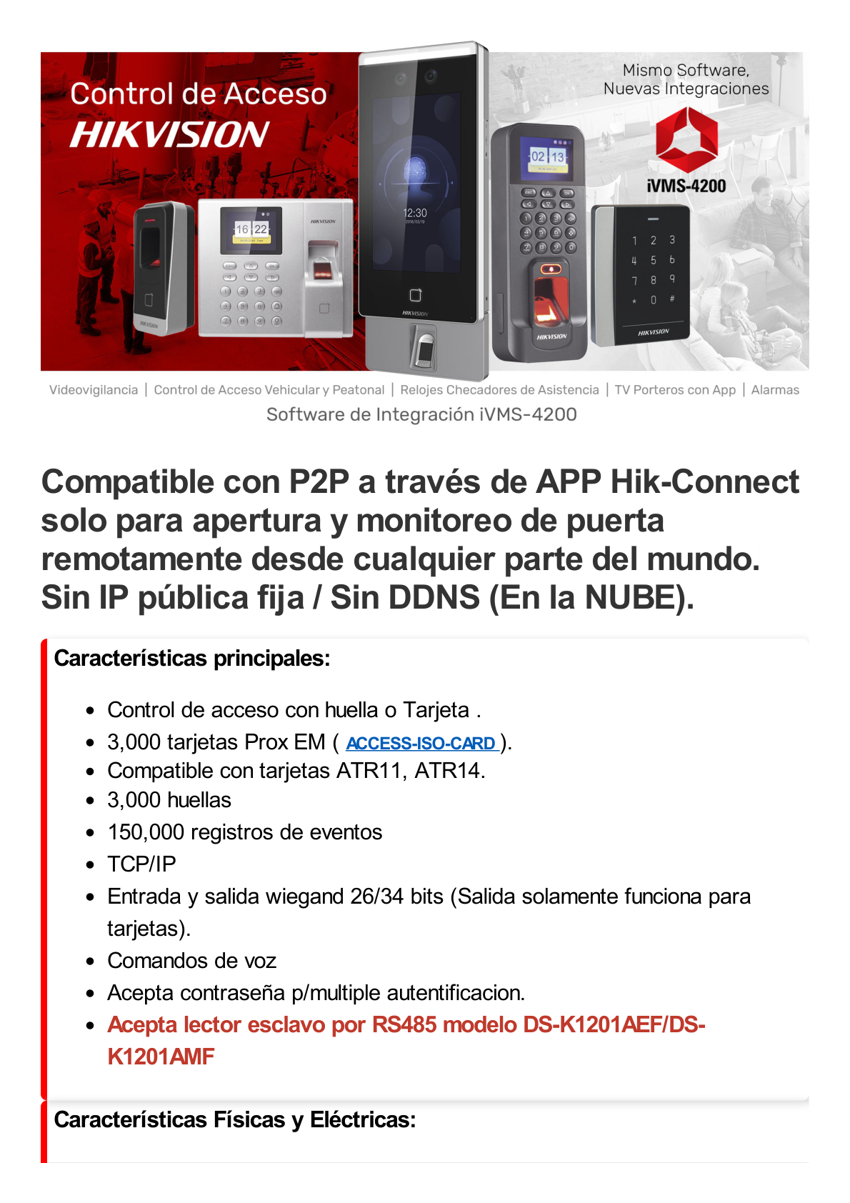 Biométrico WiFi de Acceso y Asistencia Compatible con APP Hik-Connect (P2P) / Soporta Biometrico Esclavo RS-485 / Lectura de Huella y Tarjetas EM / TCP/IP / 150,000 Eventos / Relevador para Chapa y Reportes de Asistencia