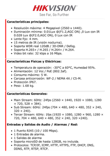 Domo IP 4 Megapixel / Lente 4 mm / H.265+ / Anticorrosivo / Exterior IP67 / WF-2 / NEMA 4X / 15 mts IR / WDR 120 dB / ONVIF / PoE / Micro SD