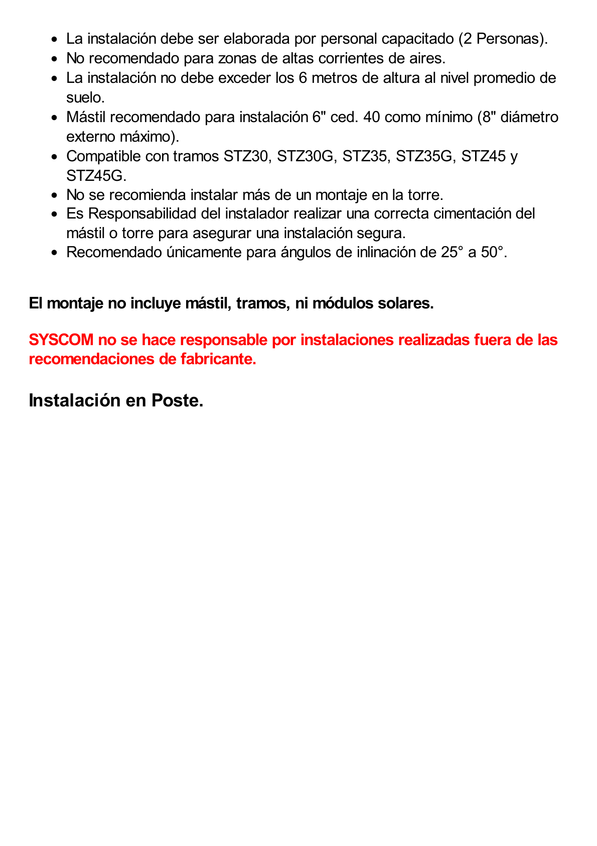 Montaje para Panel Solar de Poste o Torre Galvanizado Electrolítico (Ver Compatibilidad).