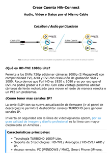 DVR 8 Canales TurboHD + 2 Canales IP / 2 Megapixel (1080p) Lite / Acusense Lite (Evita Falsas Alarmas) / Audio por Coaxitron / 1 Bahía de Disco Duro / H.265+ / Salida de Vídeo Full HD