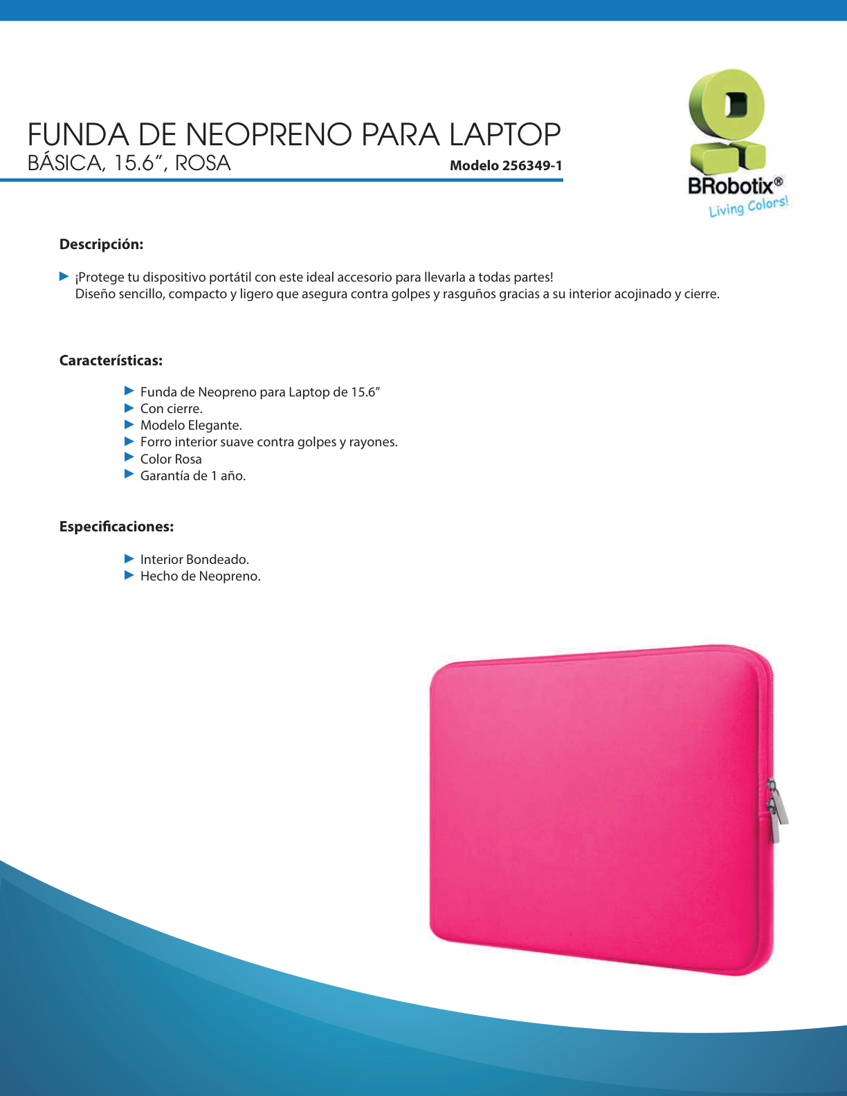 FUNDA BROBOTIX DE NEOPRENO PARA LAPTOP 15.6  BASICA ROSA