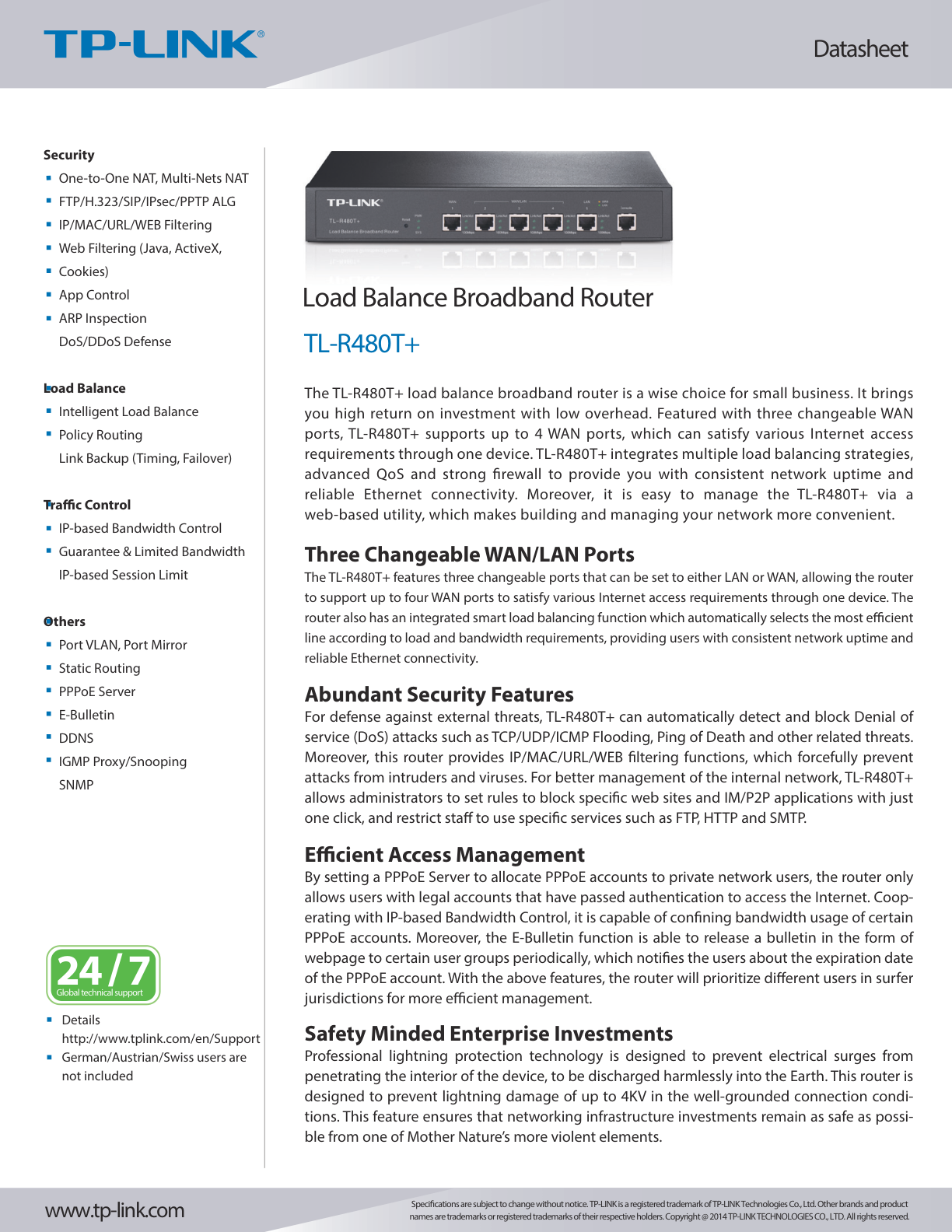 Router balanceador de carga TP-Link TL-R480T+ de banda ancha hasta 4 puertos WAN y 1 puerto LAN