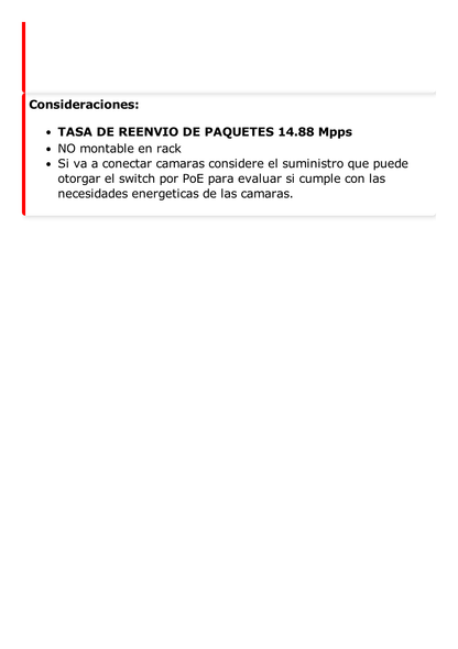 Switch Gigabit PoE+ / No Administrable / 8 Puertos 1000 Mbps PoE+ / 1 Puerto 1000 Mbps de Uplink + 1 Puerto SFP / 110 Watts