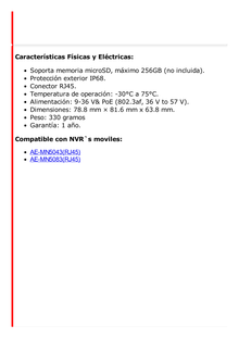 Cámara Móvil IP 5 Megapixel / Lente 8 mm / 20 mts IR / Exterior IP68 / IK10 / WDR 120 dB / Conector RJ45 / Reconocimiento de Placas (ANPR)